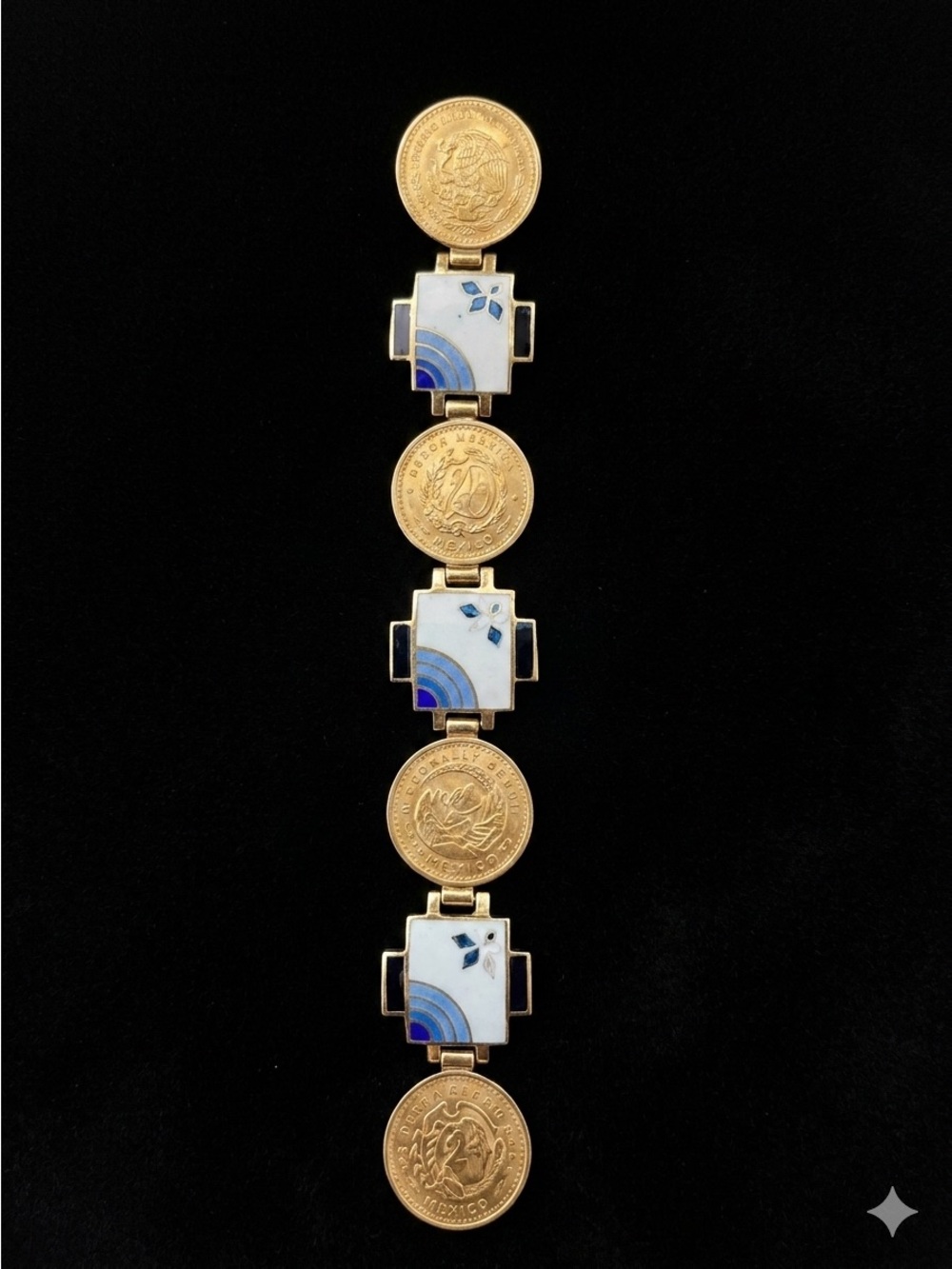 Vintage custom made 21k solid gold authentic Costa Rica gold coin enamel bracele
